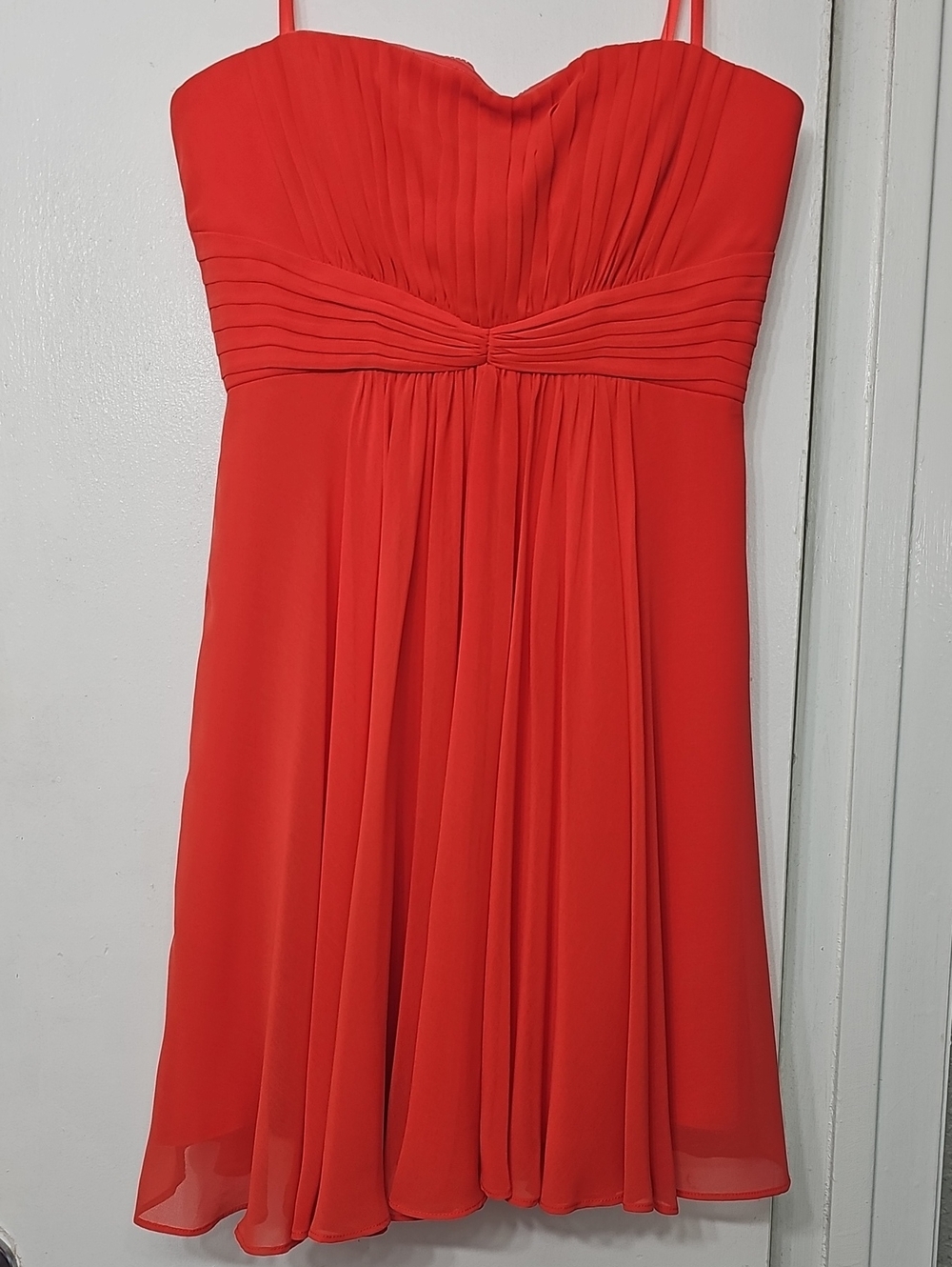 BCBGMaxAzria Strapless Pleated Coral-Red Cocktail Dress